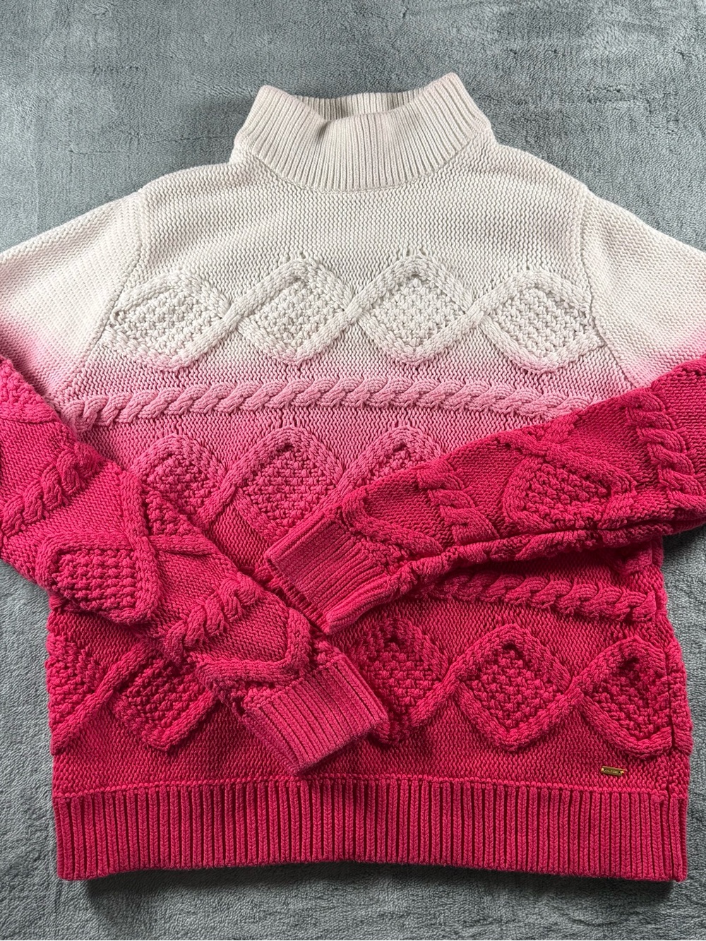 Tommy Hilfiger Ombre Cable Knit Pink White Sweater Women's L Figure Skating